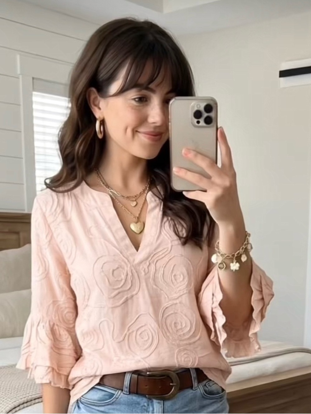 Elegant Pink Embroidered V-Neck Blouse XL